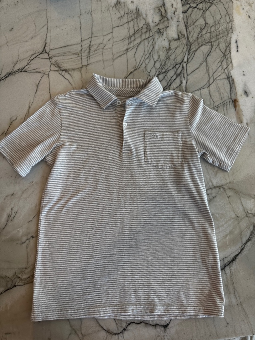 Southern Tide Gray and White Striped Boys Polo Shirt